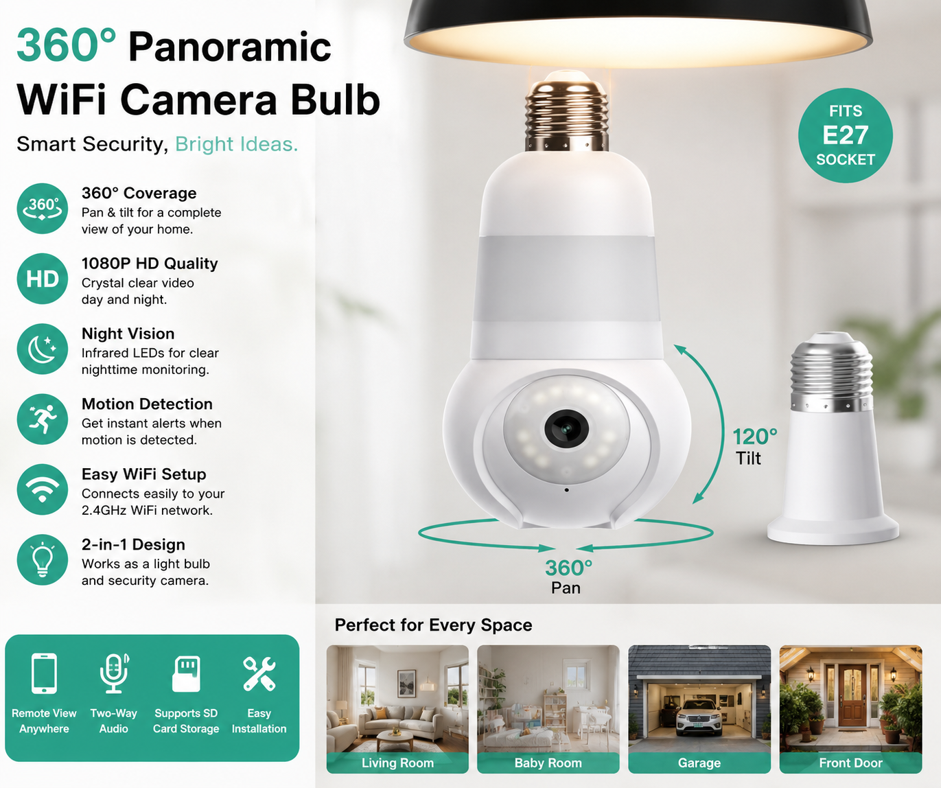 Camera WIFI Remote Mobile Phone Monitoring Night Vision Household Bulb