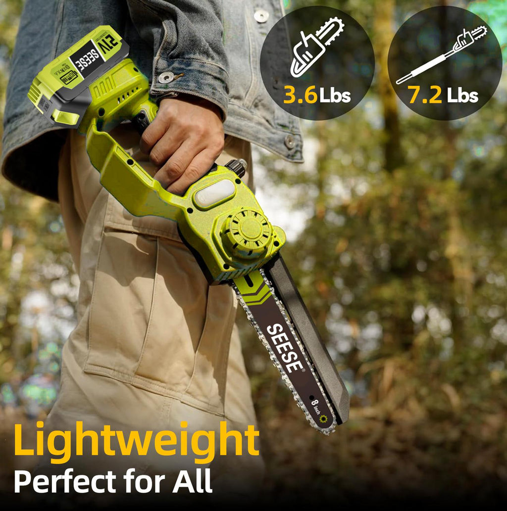 2-IN-1 Cordless Pole Saw And Mini Chainsaw With Extension Pole 21V Battery 6' Electric Brushless Pole Chainsaw With Digital Display Auto Oiler Safety Switch For Tree Trimming