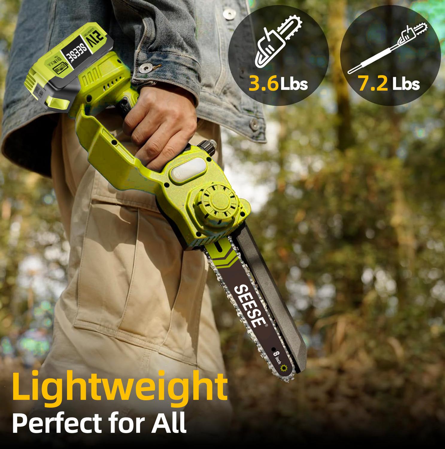 2-IN-1 Cordless Pole Saw And Mini Chainsaw With Extension Pole 21V Battery 6' Electric Brushless Pole Chainsaw With Digital Display Auto Oiler Safety Switch For Tree Trimming